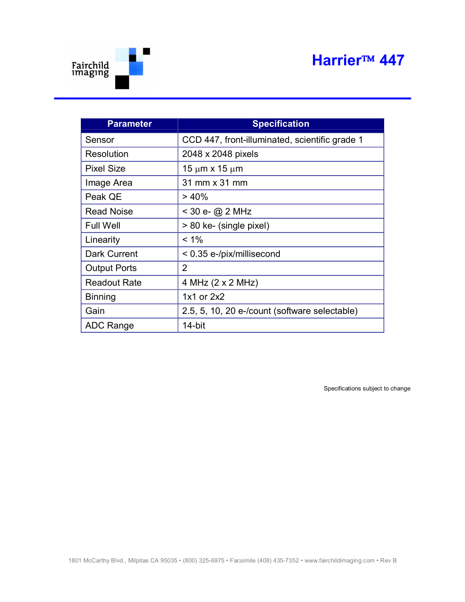Harrier ô 447 | Fairchild Harrier 447 User Manual | Page 2 / 2