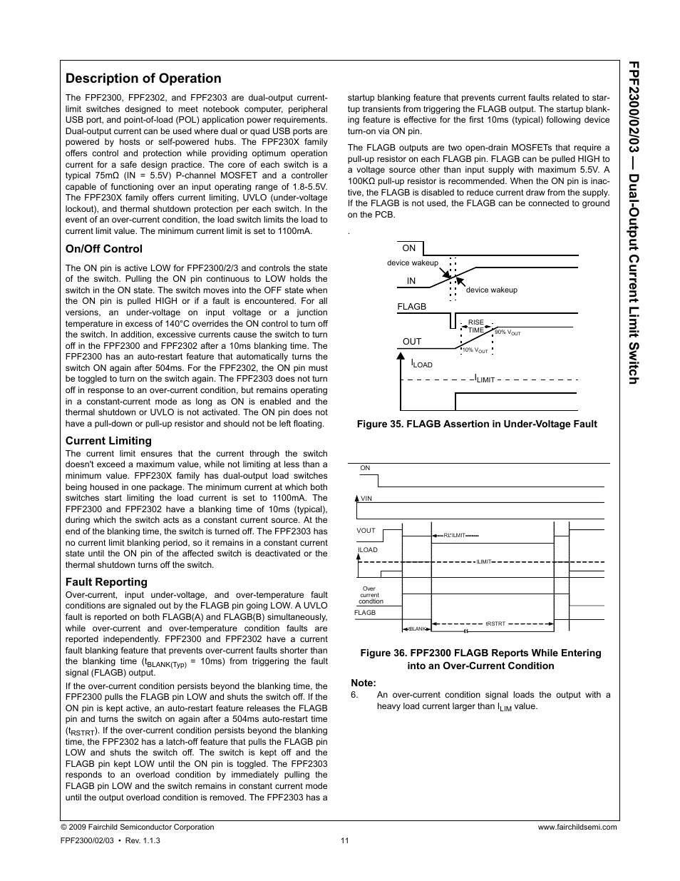 On/off control, Current limiting, Fault reporting | Fairchild FPF2300 User Manual | Page 11 / 19