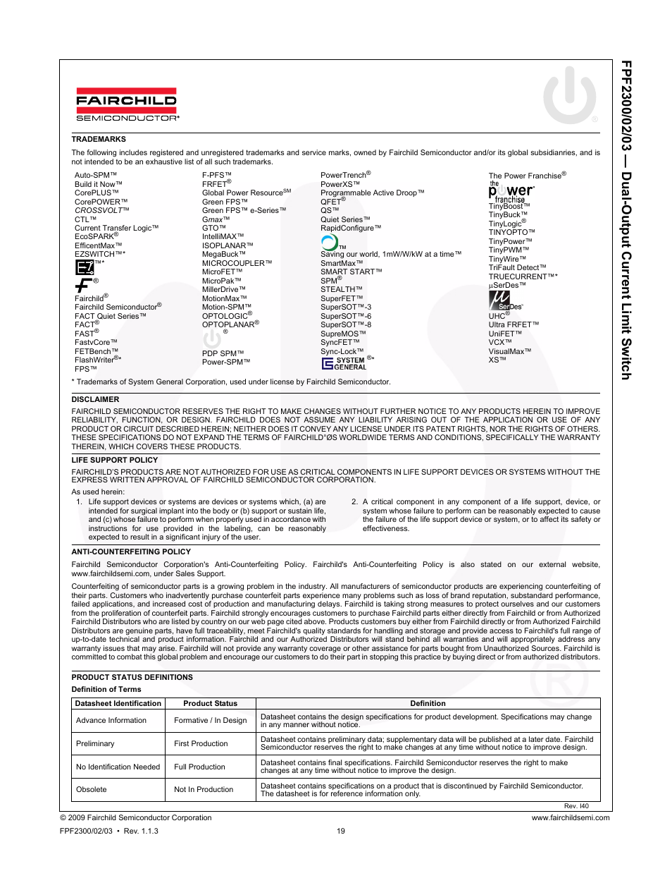 Fairchild FPF2300 User Manual | Page 19 / 19
