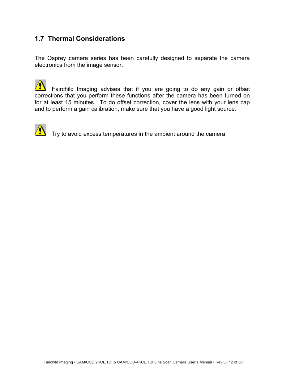 7 thermal considerations | Fairchild CAM/CCD-4KCL.TDI User Manual | Page 12 / 30