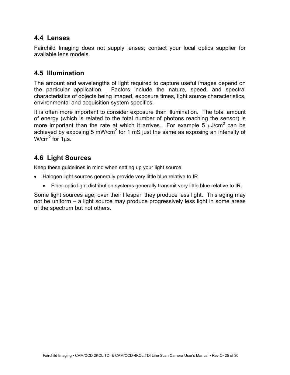 4 lenses, 5 illumination, 6 light sources | Fairchild CAM/CCD-4KCL.TDI User Manual | Page 25 / 30
