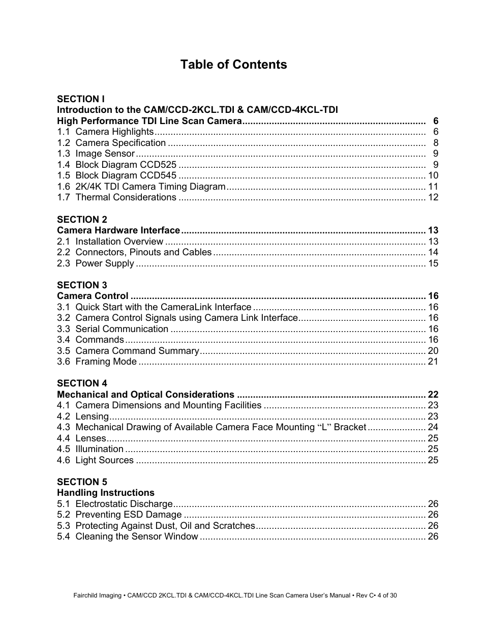 Fairchild CAM/CCD-4KCL.TDI User Manual | Page 4 / 30