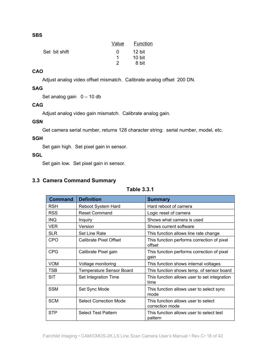 Table 3.3.1 | Fairchild CAM/CMOS-2K.LS User Manual | Page 18 / 42