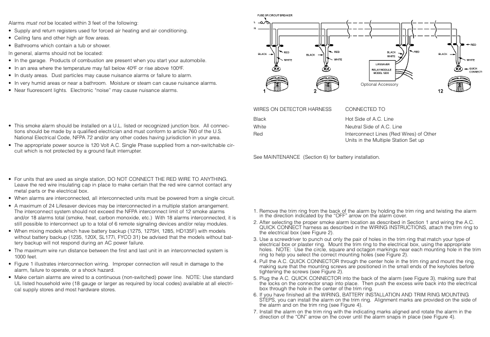 Locations to avoid, Installation instructions, Wiring requirements | Wiring instructions for a.c. quick connect harness, Battery installation, Mounting instructions | Fyrnetics PE120 User Manual | Page 3 / 6