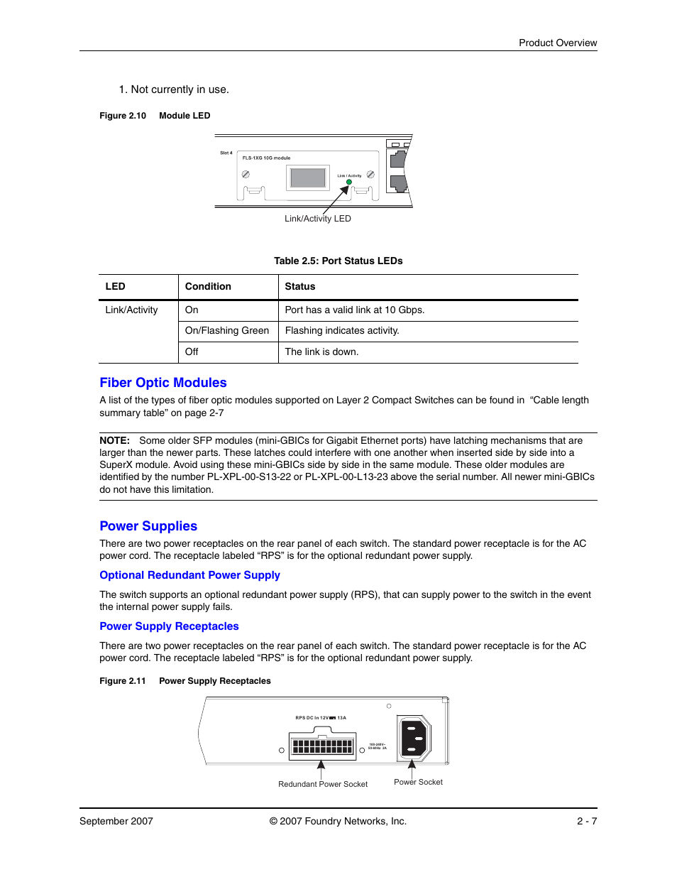 Fiber optic modules, Power supplies, Iber | Ptic, Odules, Ower, Upplies | Foundry Networks LS 648 User Manual | Page 15 / 76