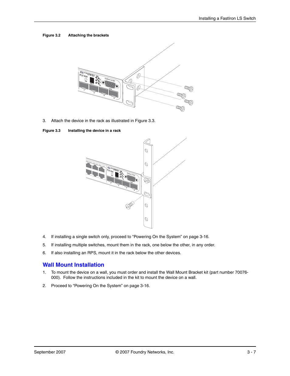 Wall mount installation, Ount, Nstallation | Foundry Networks LS 648 User Manual | Page 23 / 76