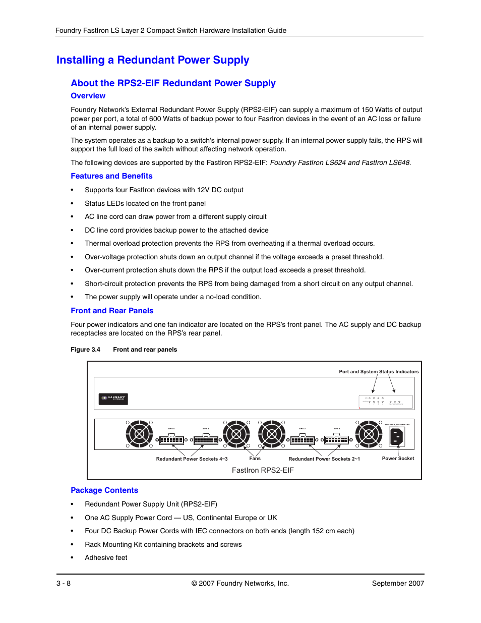 Installing a redundant power supply, About the rps2-eif redundant power supply, Nstalling | Edundant, Ower, Upply, Bout, Rps2-eif r | Foundry Networks LS 648 User Manual | Page 24 / 76