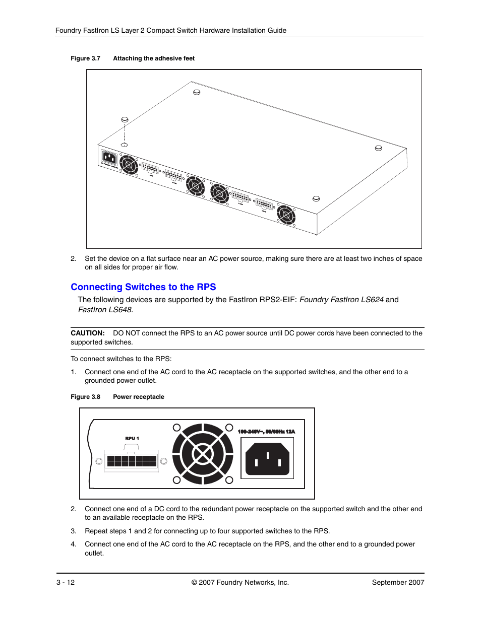 Connecting switches to the rps, Onnecting, Witches | Rps -12 | Foundry Networks LS 648 User Manual | Page 28 / 76