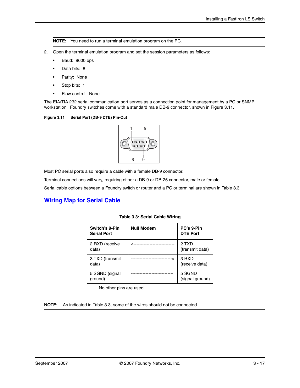 Wiring map for serial cable, Iring, Erial | Able | Foundry Networks LS 648 User Manual | Page 33 / 76