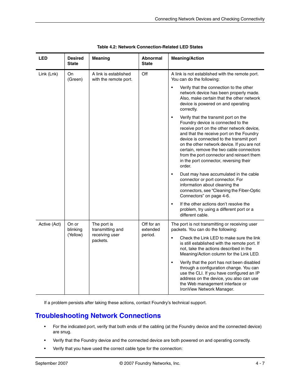 Troubleshooting network connections, Roubleshooting, Etwork | Onnections | Foundry Networks LS 648 User Manual | Page 41 / 76