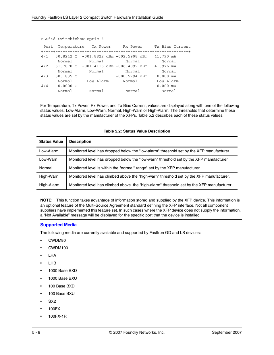 Supported media | Foundry Networks LS 648 User Manual | Page 50 / 76