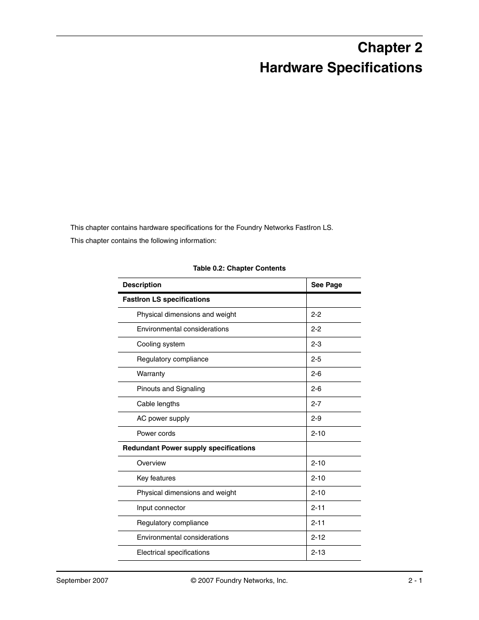 Hardware specifications, Hapter, Ardware | Pecifications, Chapter 2 hardware specifications | Foundry Networks LS 648 User Manual | Page 55 / 76