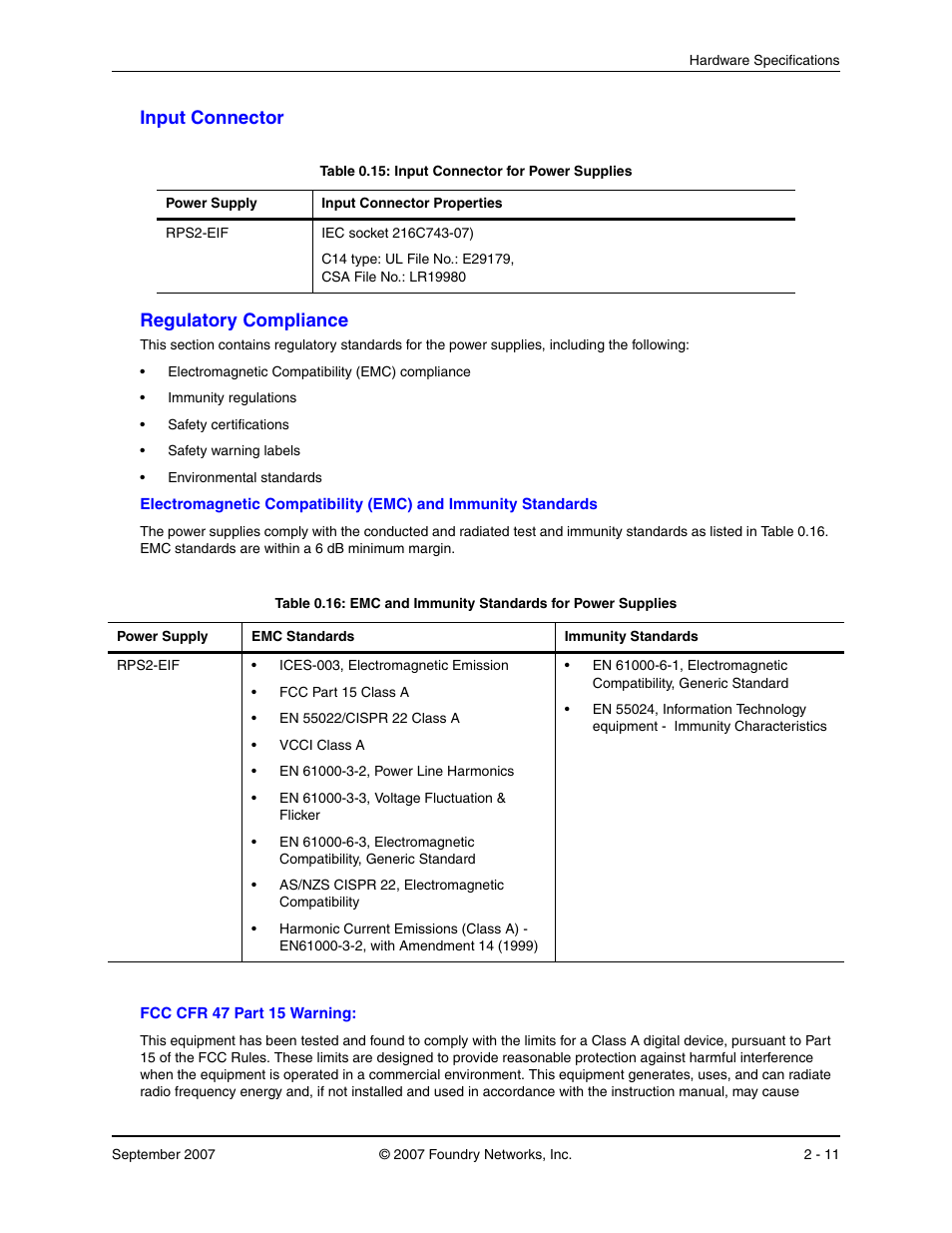 Input connector, Regulatory compliance, Nput | Onnector, Egulatory, Ompliance, Input connector regulatory compliance | Foundry Networks LS 648 User Manual | Page 65 / 76