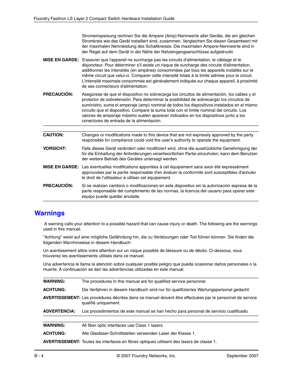 Warnings, Arnings | Foundry Networks LS 648 User Manual | Page 74 / 76