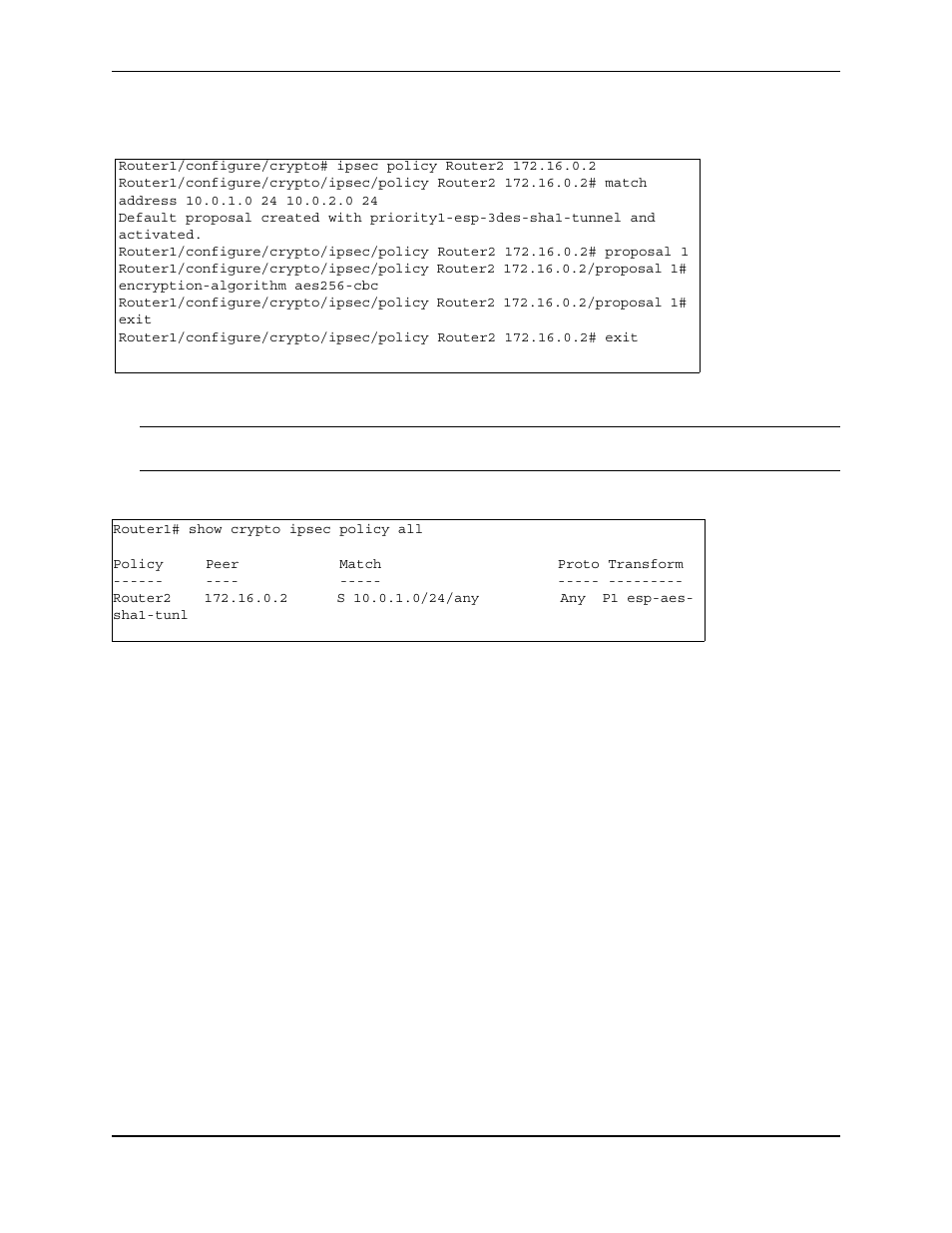 Router1# show crypto ipsec policy all, Policy peer match proto transform | Foundry Networks AR3202-CL User Manual | Page 238 / 293