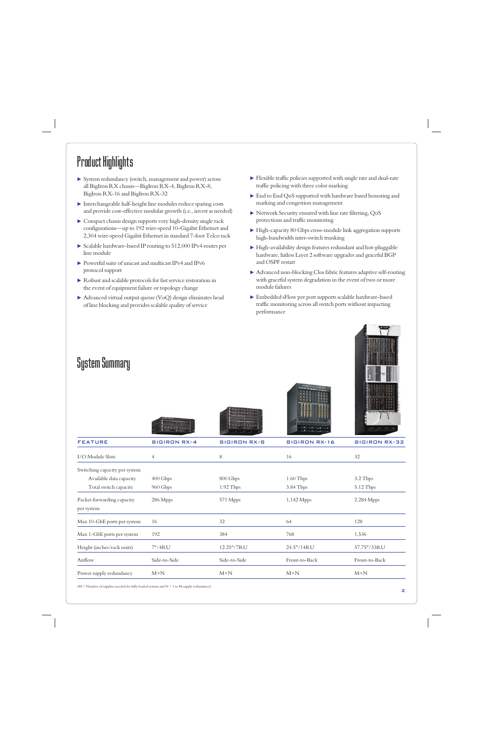 System summary product highlights | Foundry Networks BIGIRON RX-32 User Manual | Page 2 / 8