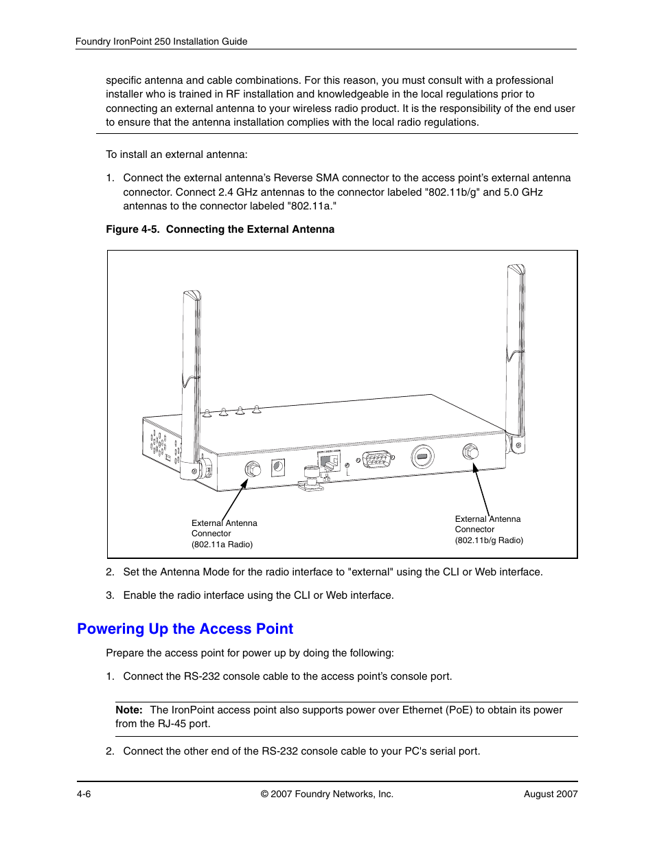 Powering up the access point, Powering up the access point -6 | Foundry Networks IRONPOINT 250 User Manual | Page 34 / 64
