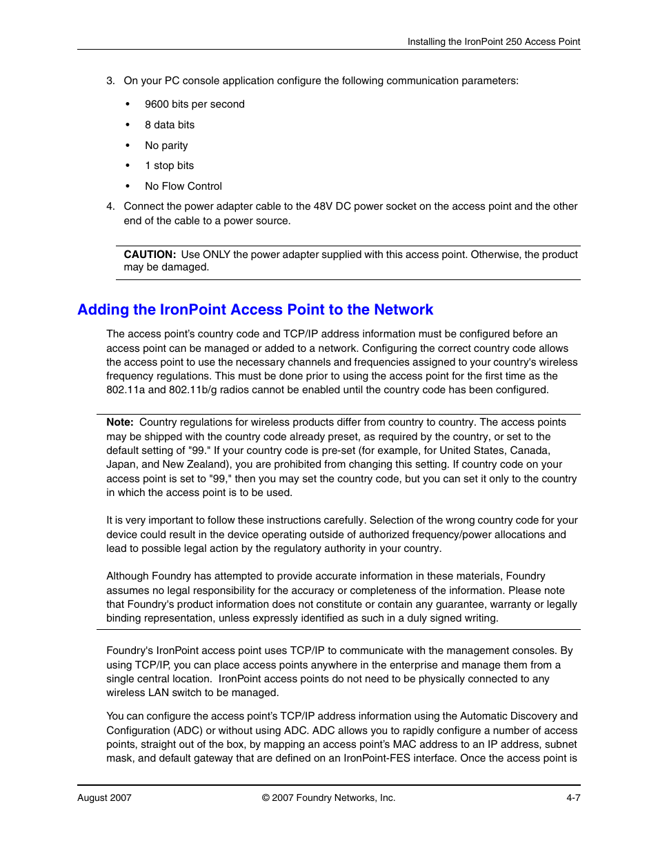 Adding the ironpoint access point to the network | Foundry Networks IRONPOINT 250 User Manual | Page 35 / 64