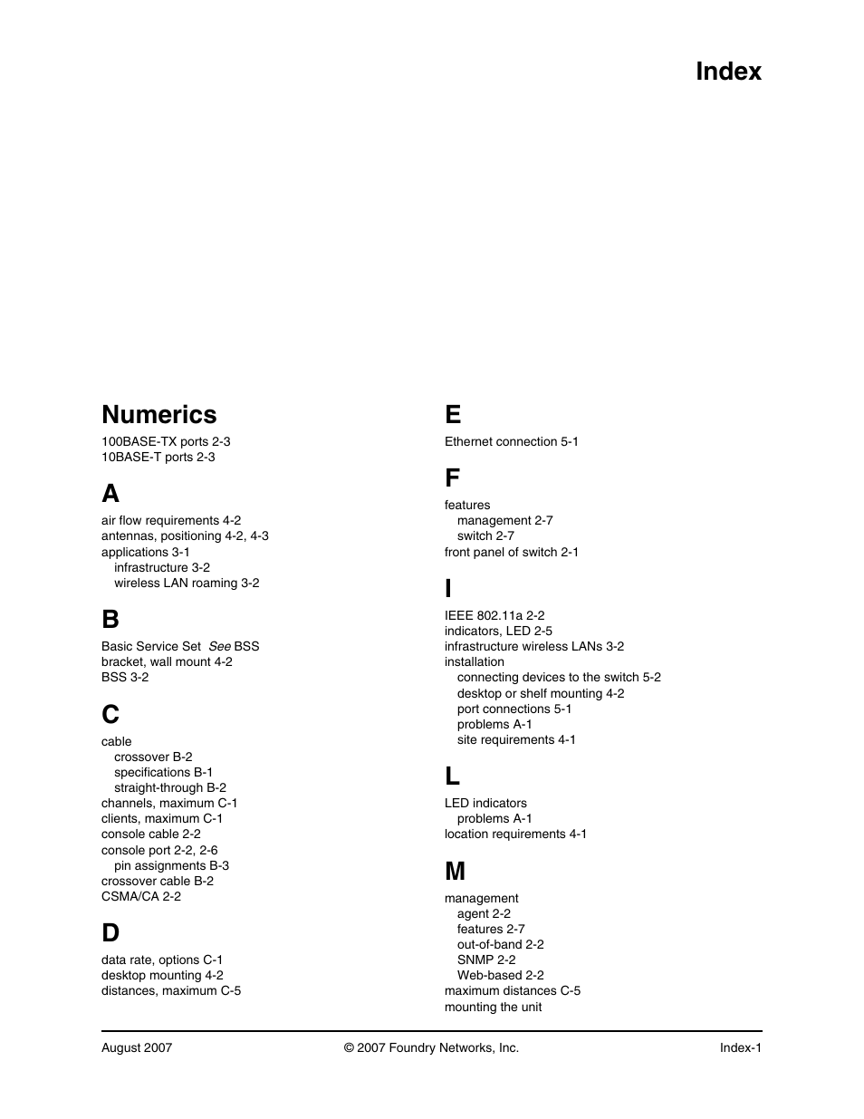 Index, Index numerics | Foundry Networks IRONPOINT 250 User Manual | Page 63 / 64