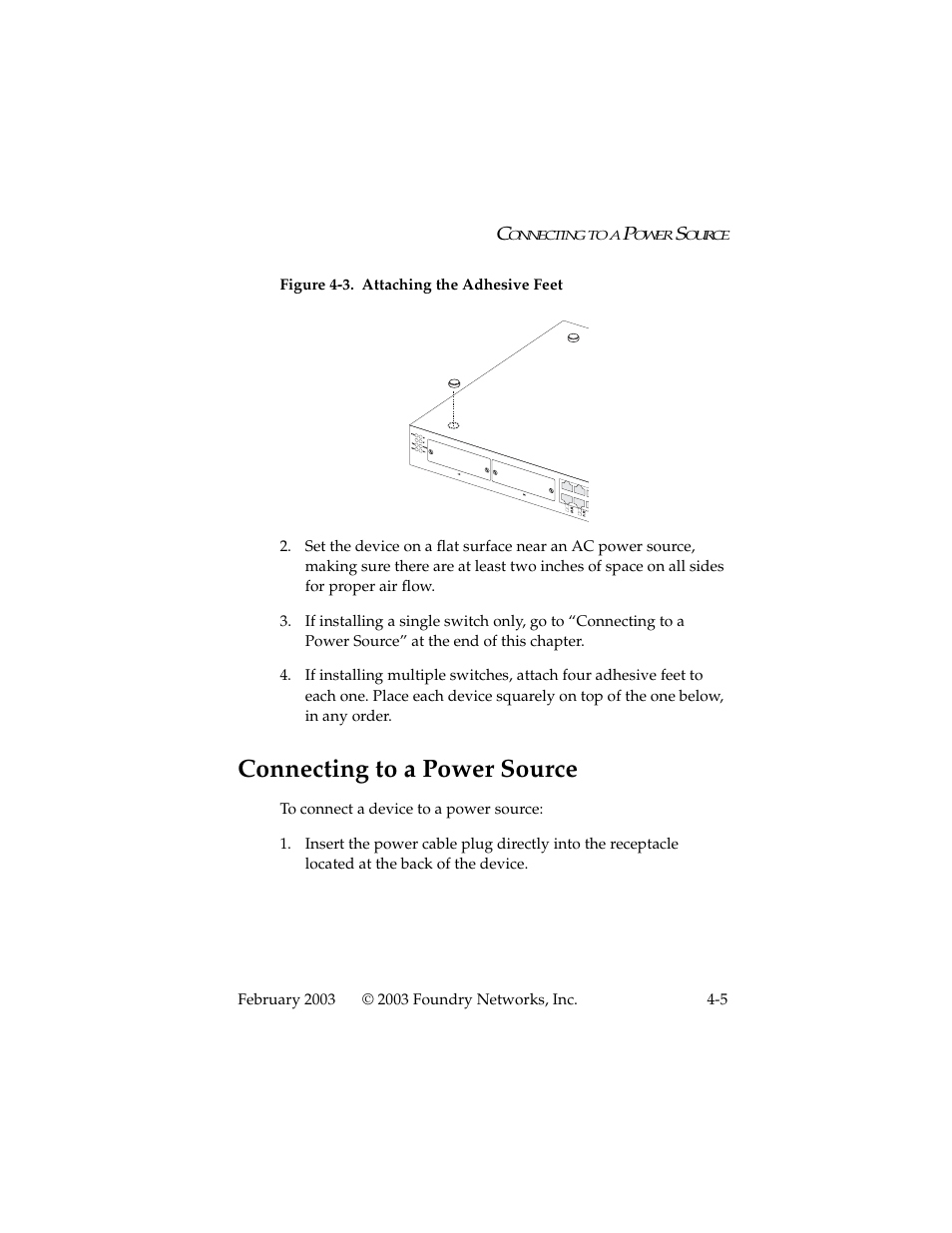 Connecting to a power source, Connecting to a power source -5 | Foundry Networks 2402CF User Manual | Page 33 / 66