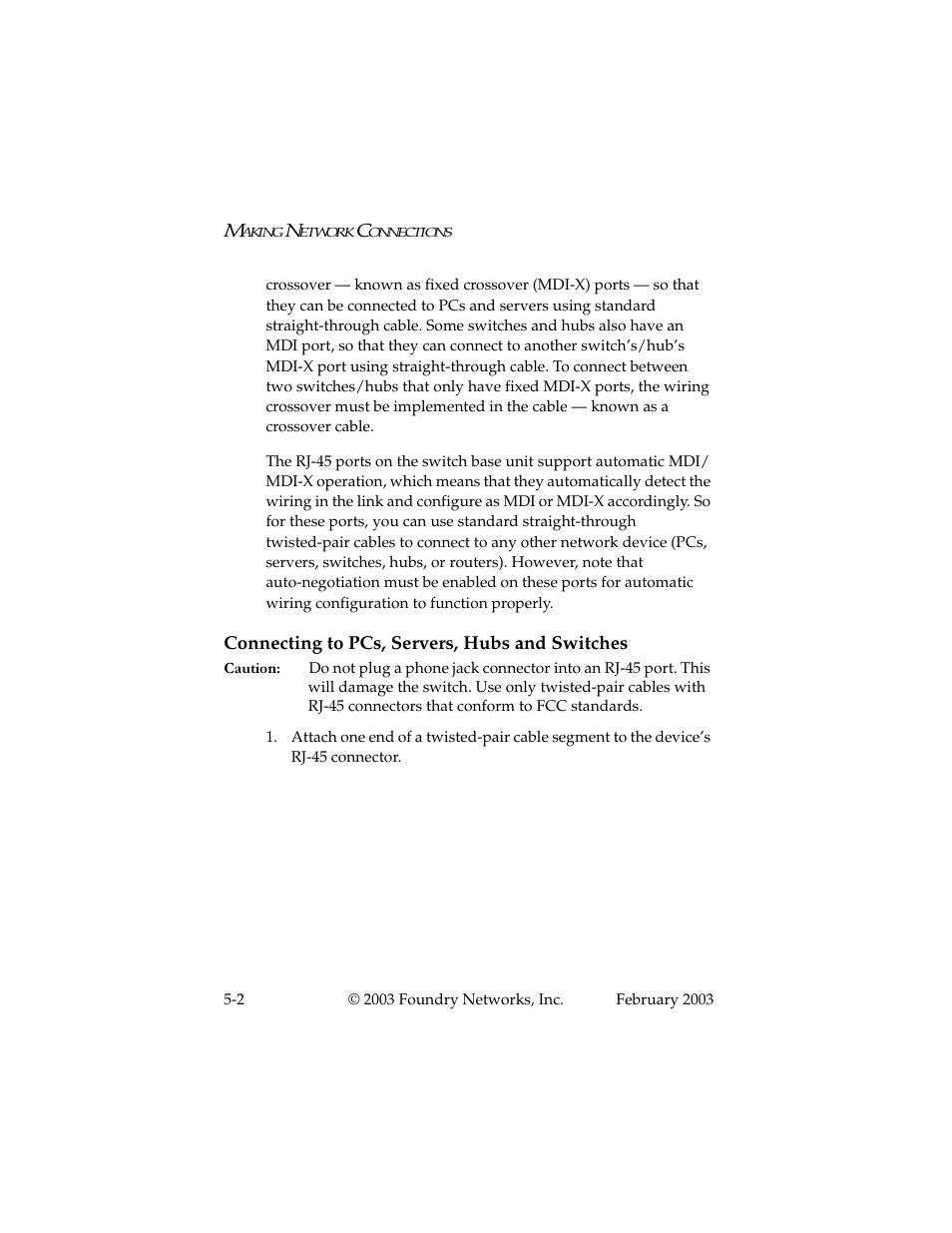 Connecting to pcs, servers, hubs and switches, Connecting to pcs, servers, hubs and switches -2 | Foundry Networks 2402CF User Manual | Page 36 / 66