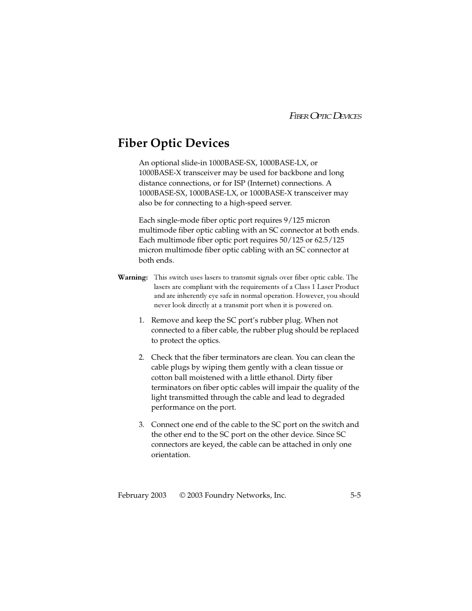 Fiber optic devices, Fiber optic devices -5 | Foundry Networks 2402CF User Manual | Page 39 / 66
