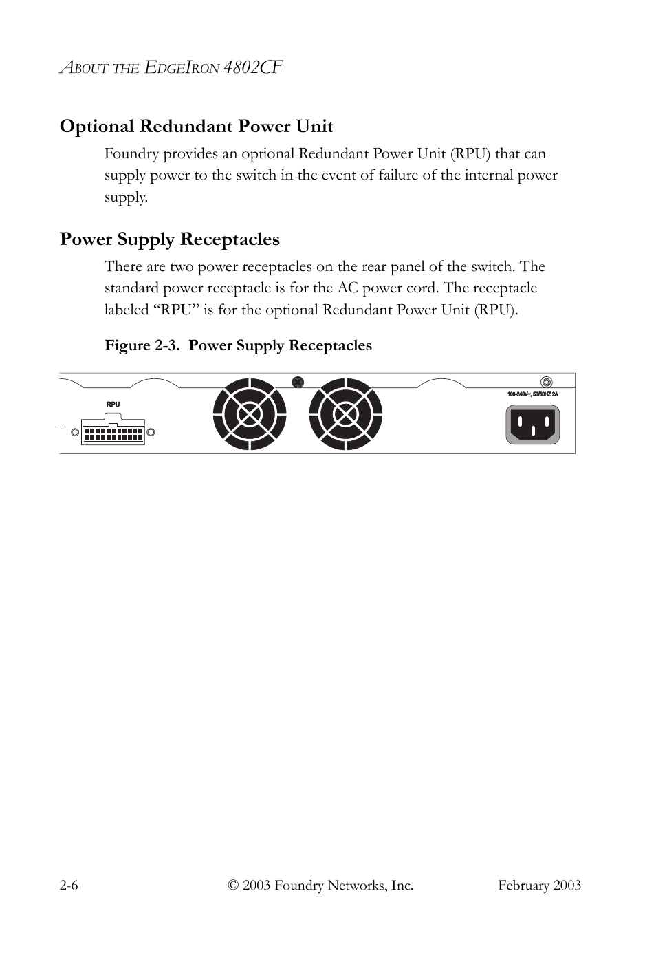 Optional redundant power unit, Power supply receptacles, 4802cf | Foundry Networks OSI User Manual | Page 20 / 66