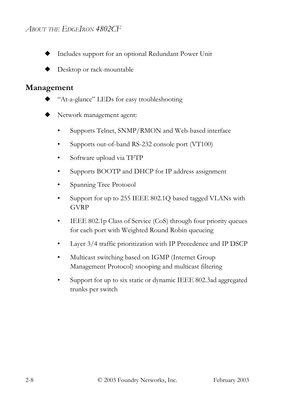 Management, Management -8, 4802cf | Foundry Networks OSI User Manual | Page 22 / 66