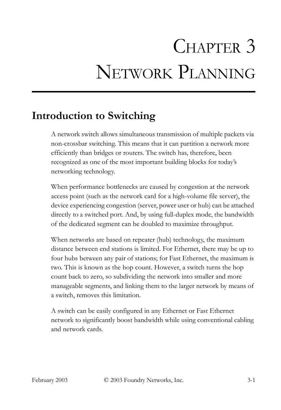 Chapter 3 network planning, Introduction to switching, Network planning -1 | Introduction to switching -1, Hapter, Etwork, Lanning | Foundry Networks OSI User Manual | Page 23 / 66
