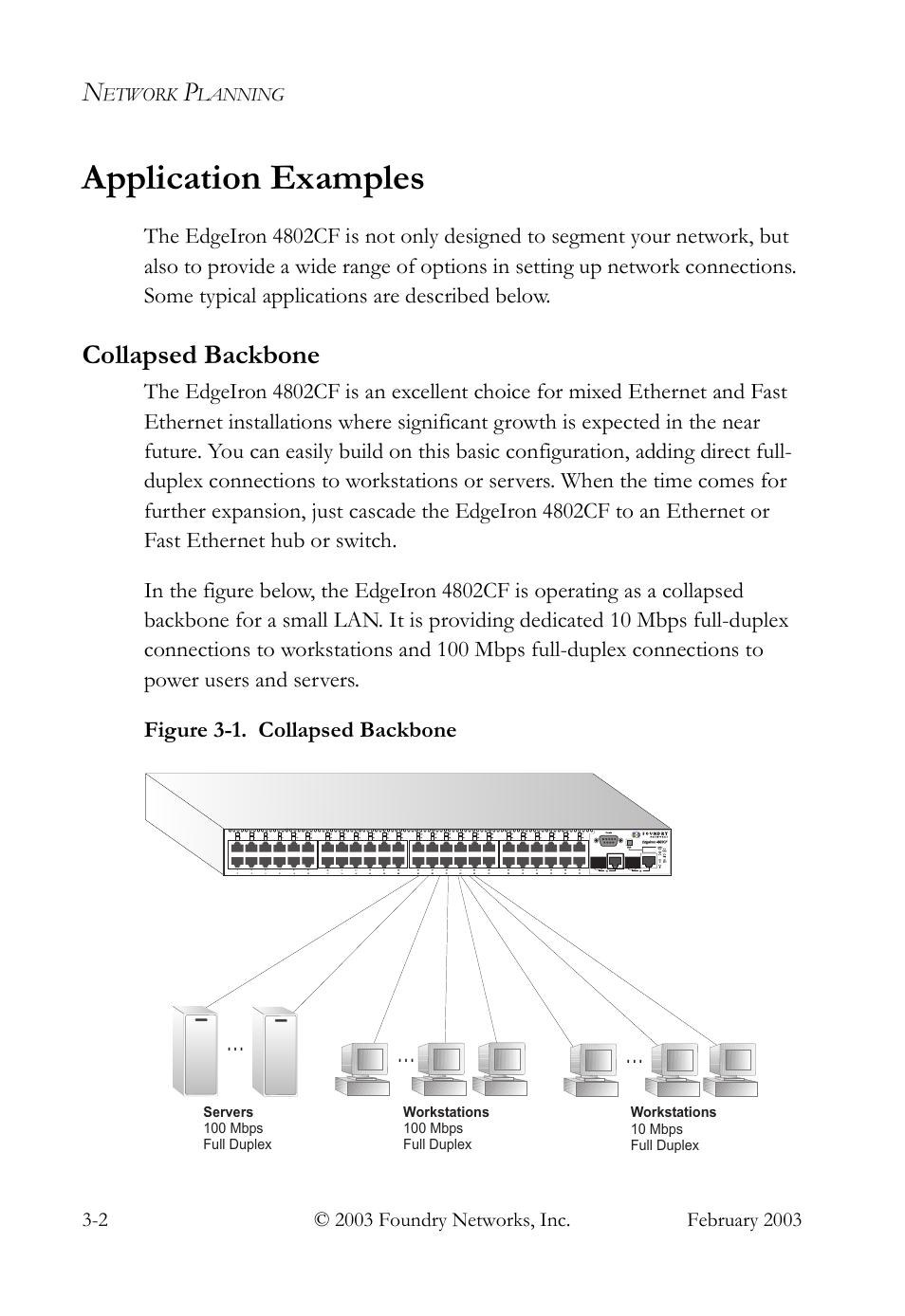 Application examples, Collapsed backbone, Application examples -2 | Collapsed backbone -2 | Foundry Networks OSI User Manual | Page 24 / 66
