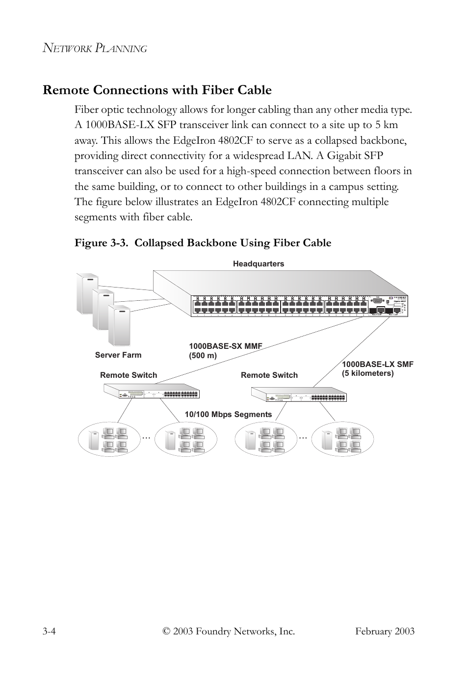 Remote connections with fiber cable, Remote connections with fiber cable -4, Etwork | Lanning | Foundry Networks OSI User Manual | Page 26 / 66