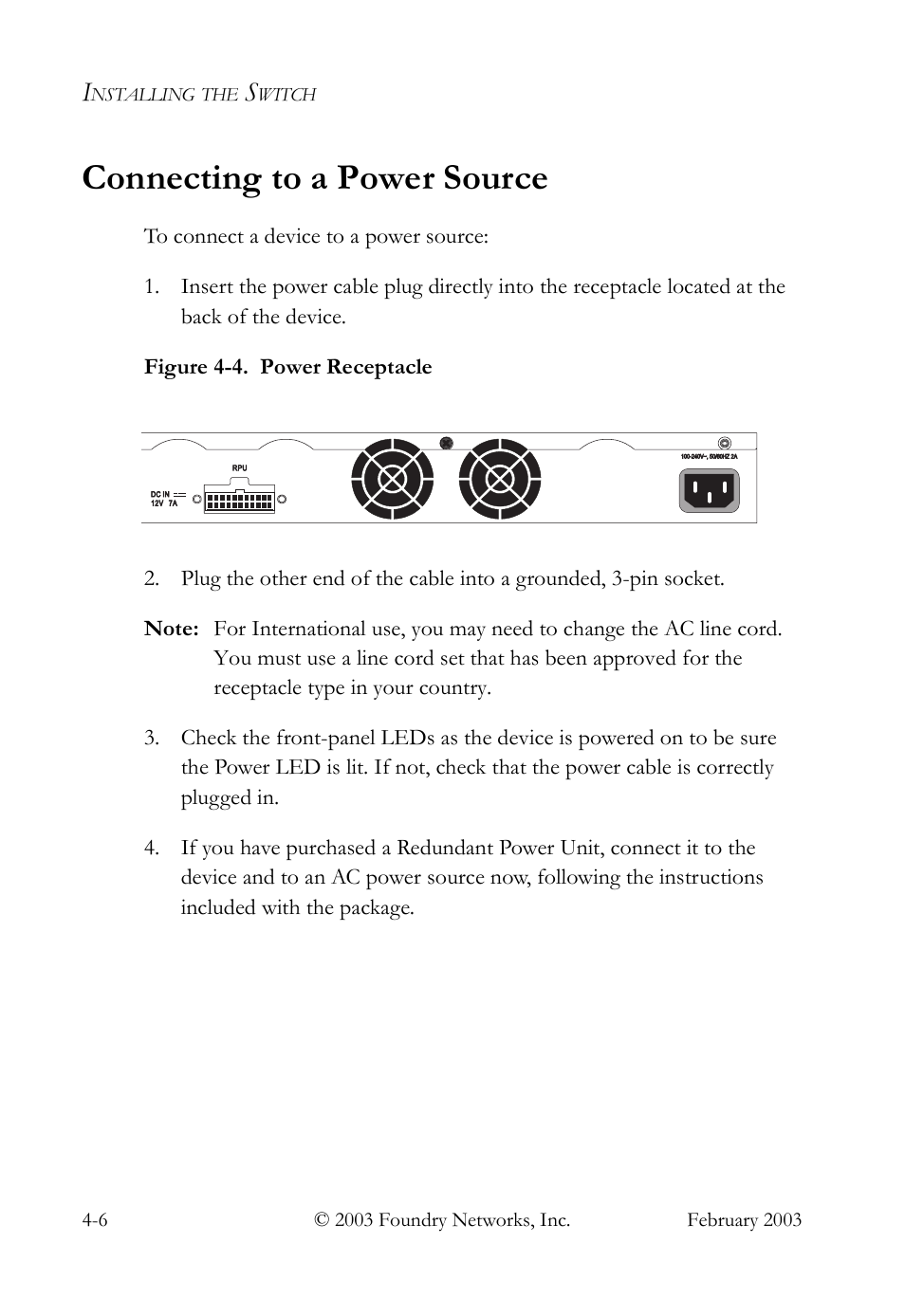 Connecting to a power source, Connecting to a power source -6 | Foundry Networks OSI User Manual | Page 36 / 66
