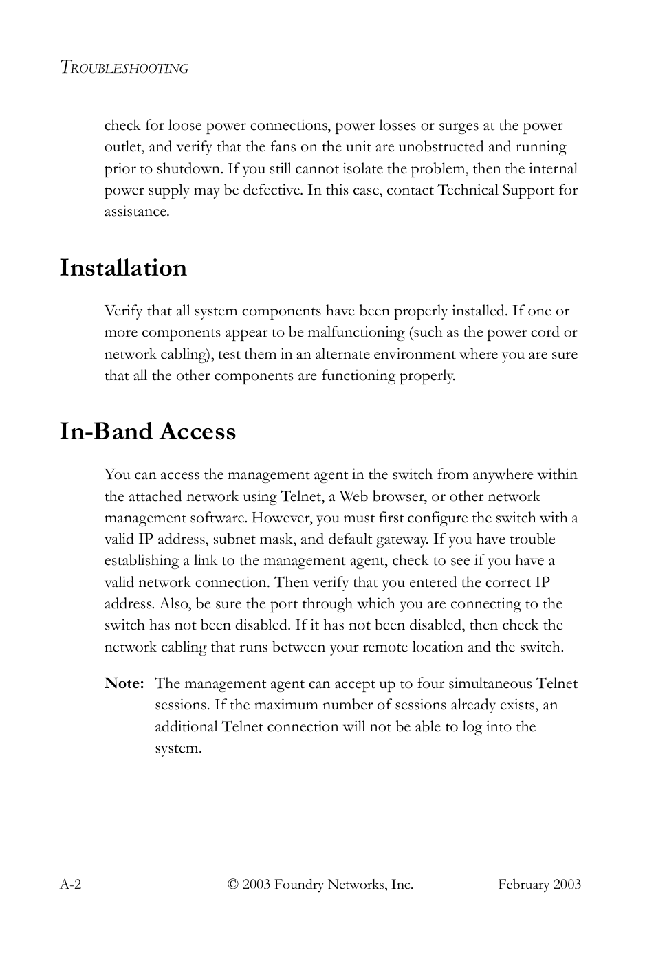 Installation, In-band access | Foundry Networks OSI User Manual | Page 42 / 66