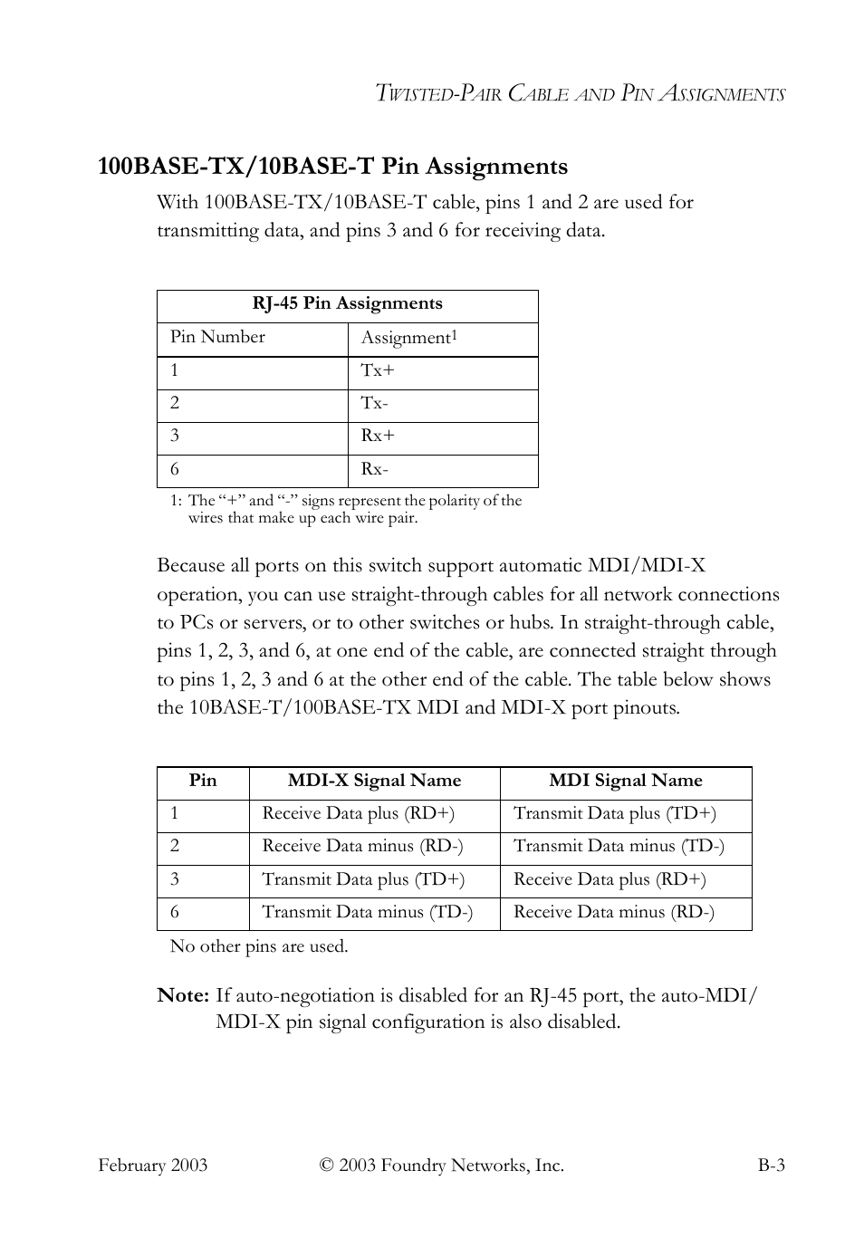 100base-tx/10base-t pin assignments | Foundry Networks OSI User Manual | Page 45 / 66
