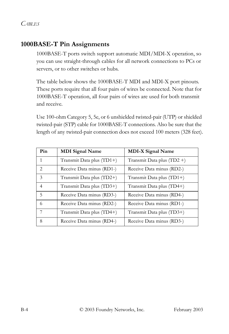 1000base-t pin assignments | Foundry Networks OSI User Manual | Page 46 / 66