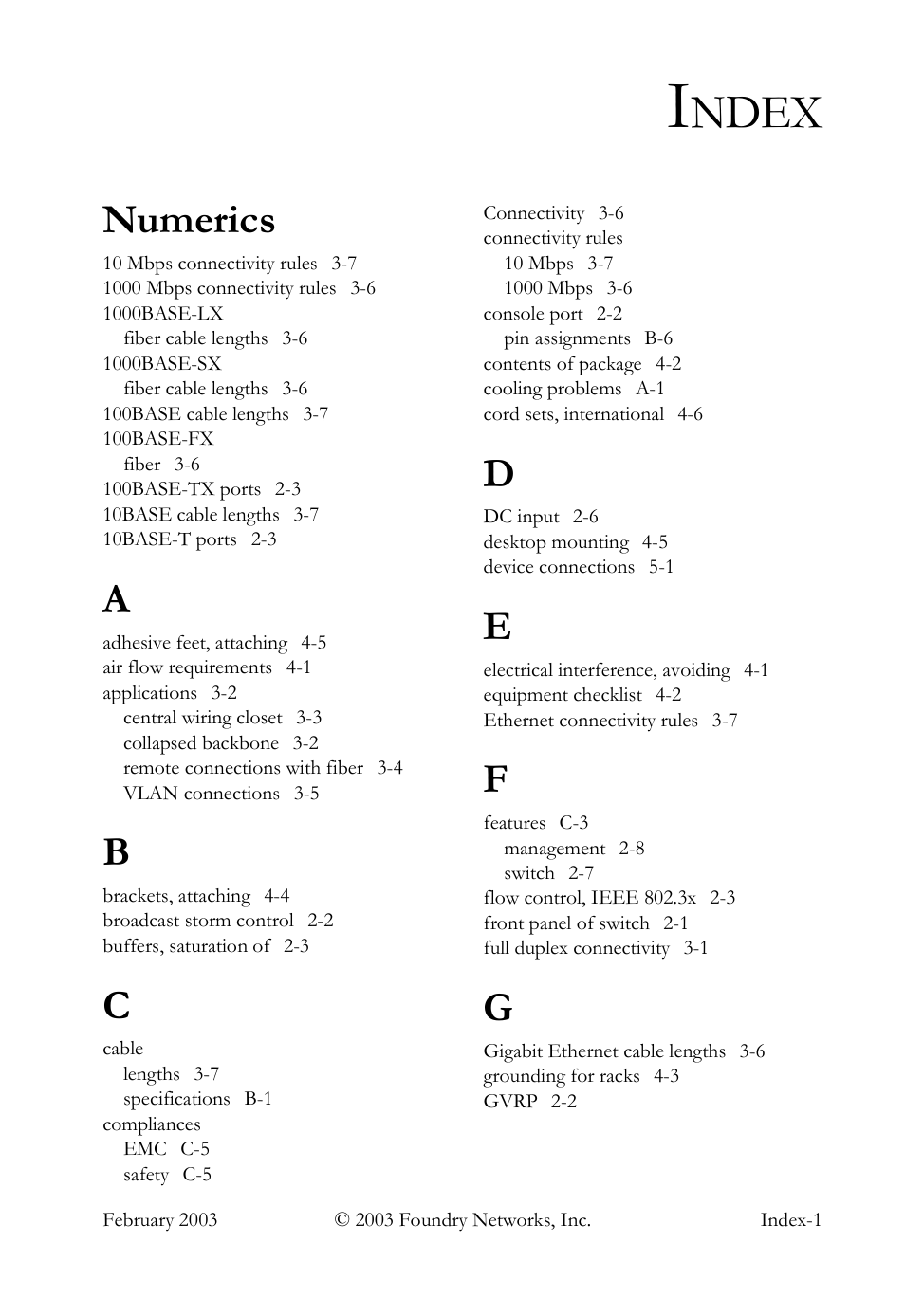 Index, Ndex, Numerics | Foundry Networks OSI User Manual | Page 63 / 66