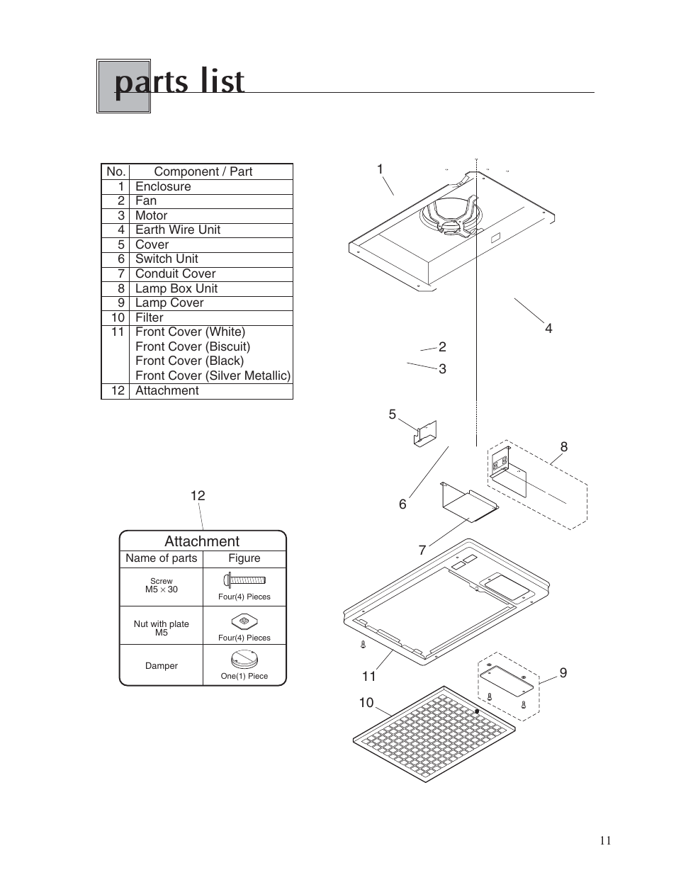 Parts list | Fujioh BUF-04J User Manual | Page 11 / 12