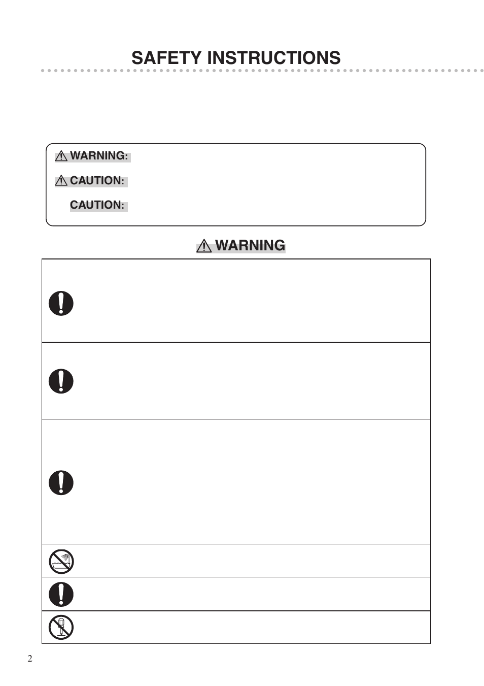 Safety instructions, Warning, Caution | Fujioh ECP-360 User Manual | Page 2 / 12