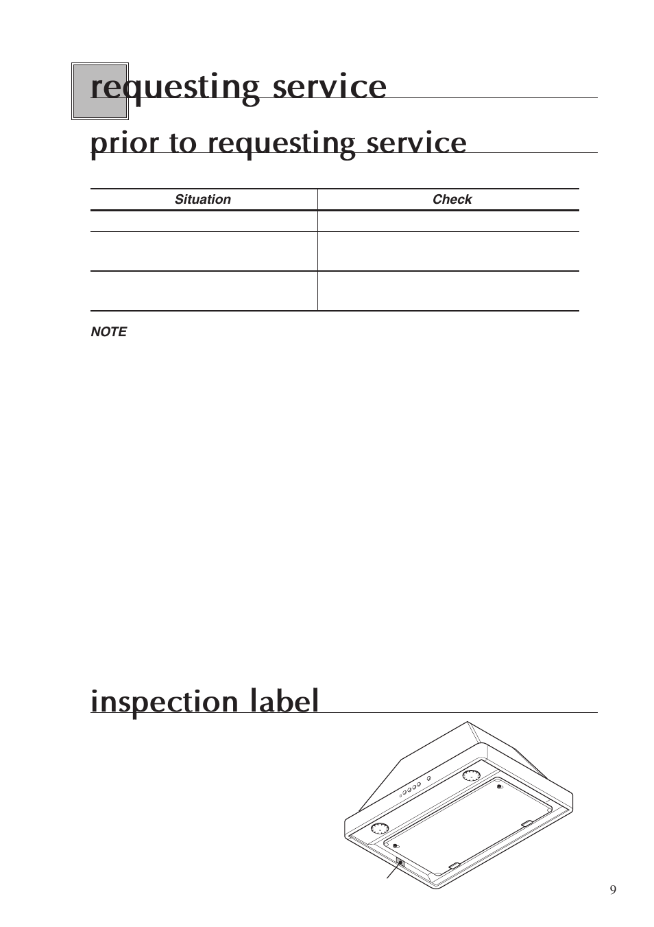 Requesting service, Prior to requesting service, Inspection label | Fujioh ECP-360 User Manual | Page 9 / 12