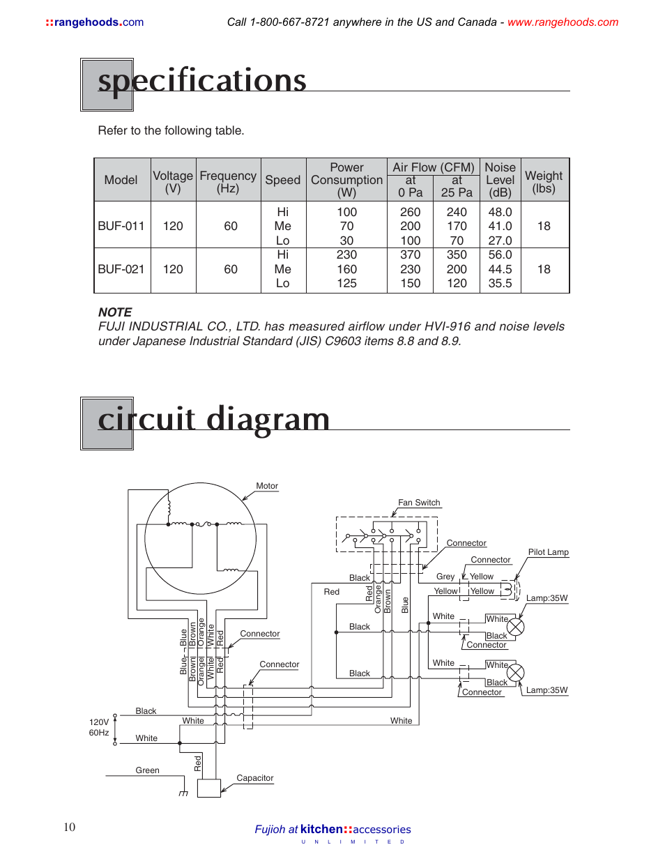 Specifications circuit diagram | Fujioh BUF-011 User Manual | Page 10 / 12