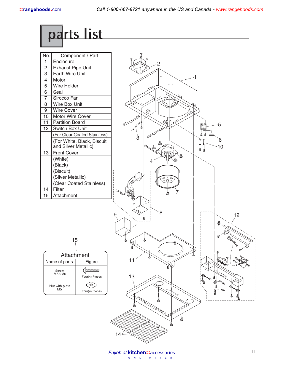 Parts list | Fujioh BUF-011 User Manual | Page 11 / 12