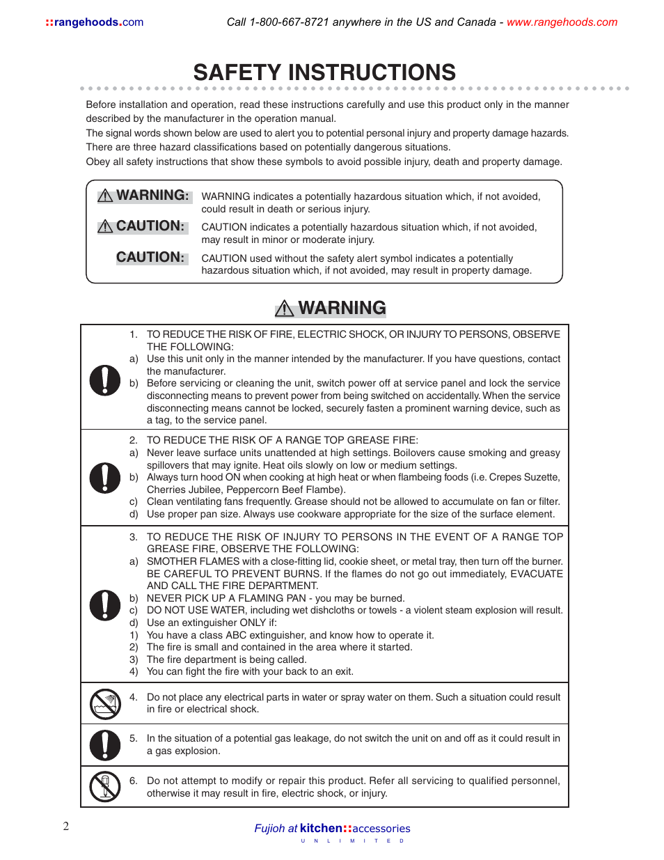 Safety instructions, Warning, Caution | Fujioh BUF-011 User Manual | Page 2 / 12