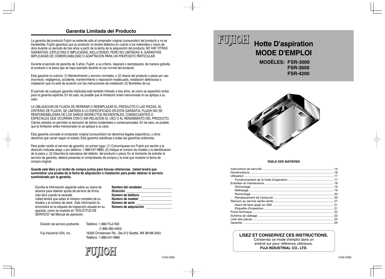 Hotte d'aspiration mode d'emploi | Fujioh FSR-4200 User Manual | Page 13 / 48