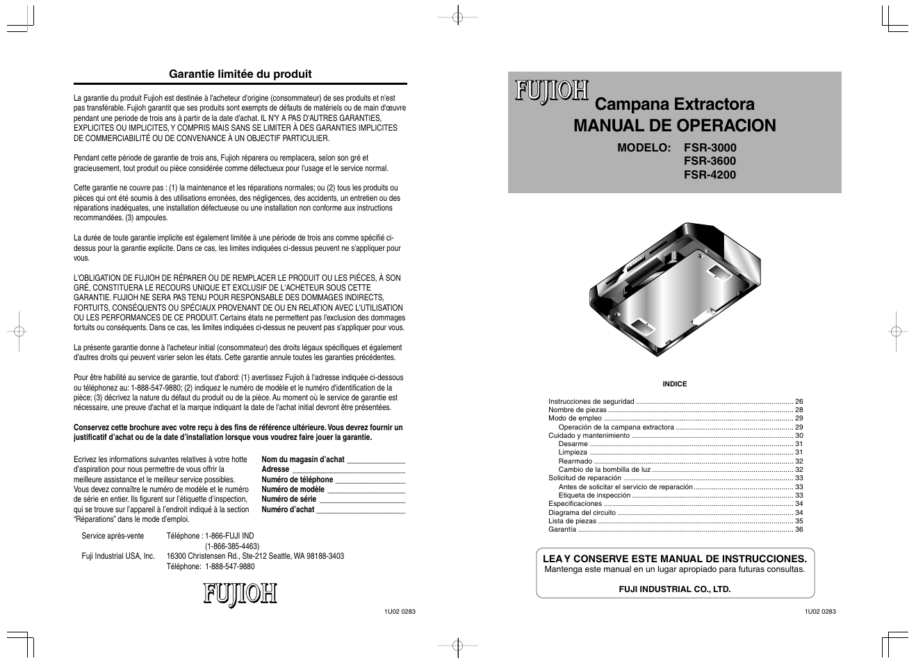 Campana extractora manual de operacion | Fujioh FSR-4200 User Manual | Page 25 / 48