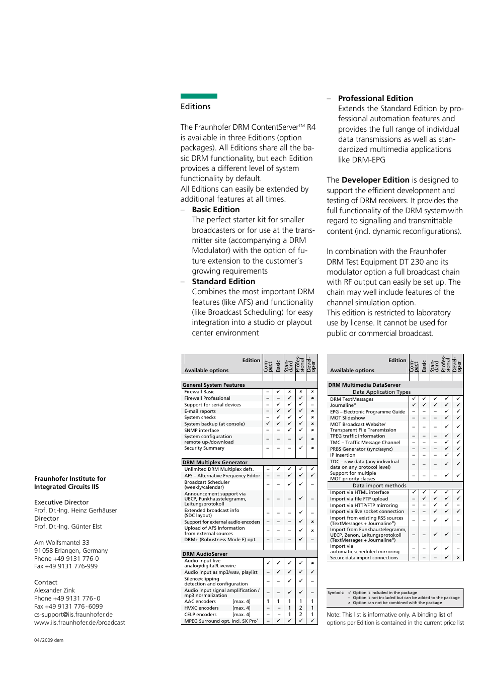 Editions the fraunhofer drm contentserver | Fraunhofer-Gesellschaft Fraunhofer DRM ContentServer R4 User Manual | Page 4 / 4