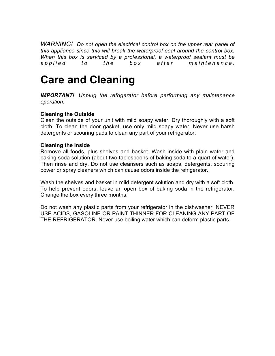 Care and cleaning | Franklin Industries, L.L.C. FCR36OD User Manual | Page 10 / 25