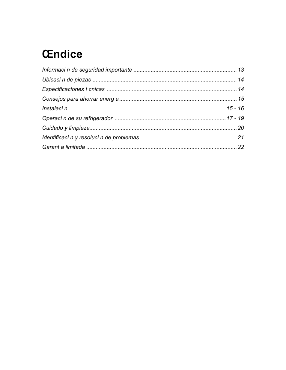 Œndice | Franklin Industries, L.L.C. FCR36OD User Manual | Page 13 / 25