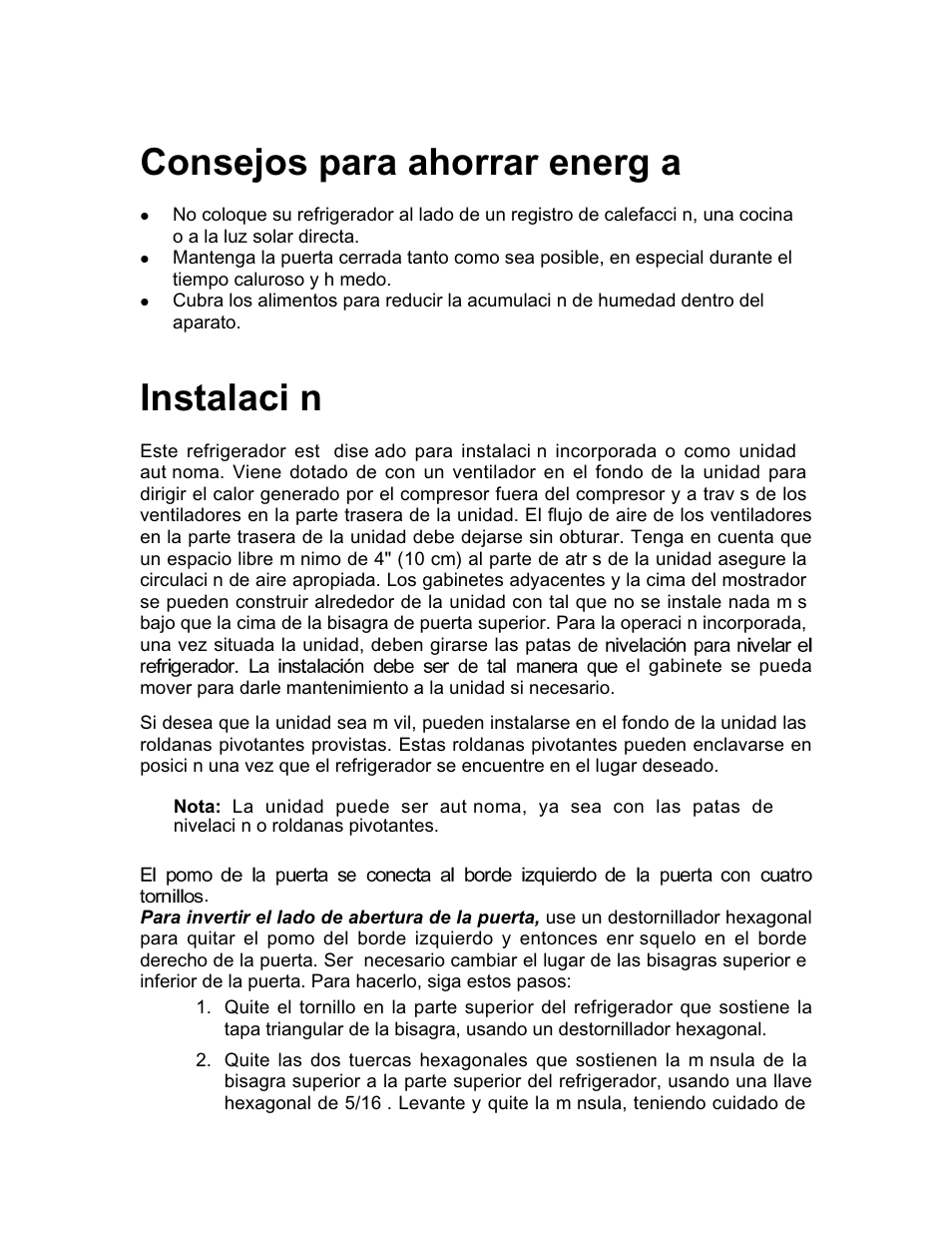 Consejos para ahorrar energ a, Instalaci n | Franklin Industries, L.L.C. FCR36OD User Manual | Page 17 / 25