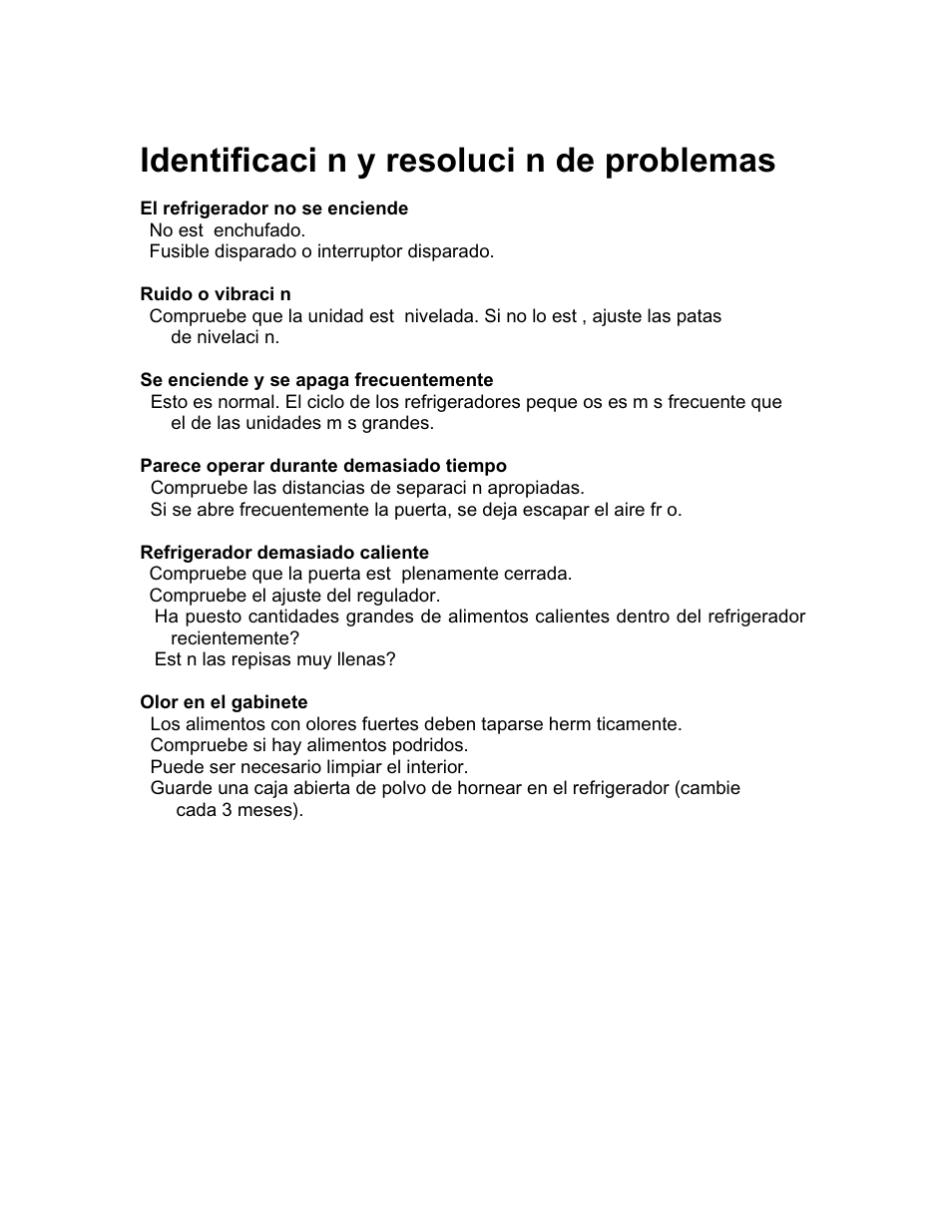 Identificaci n y resoluci n de problemas | Franklin Industries, L.L.C. FCR36OD User Manual | Page 23 / 25