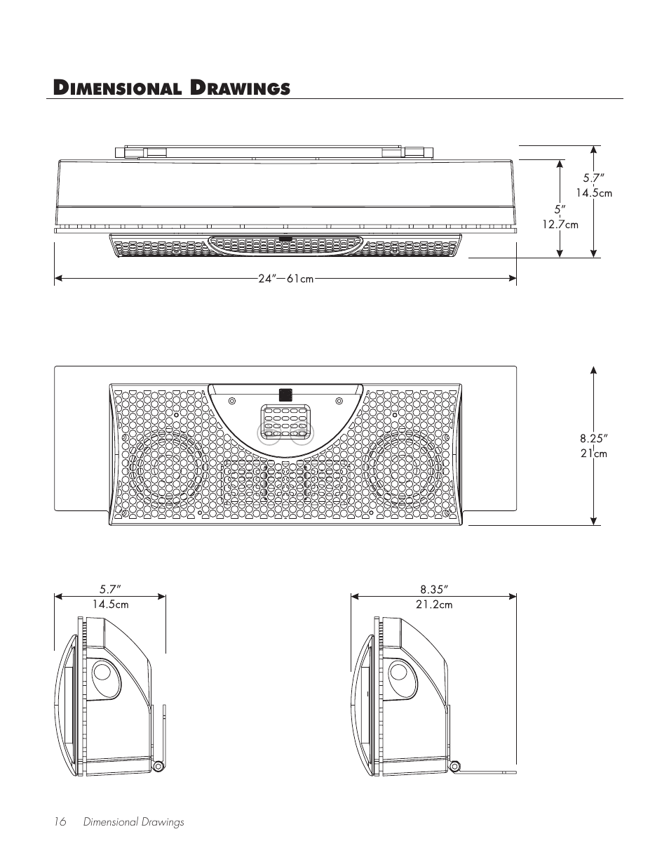 Dimensional drawings | Fresco Speaker User Manual | Page 16 / 20